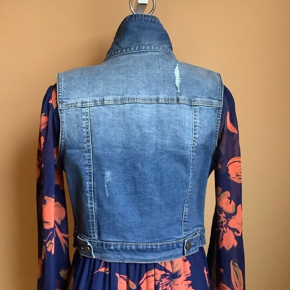 C'EST TOI Black Label Blue Distressed Denim Vest Size M - Picture 4 of 16